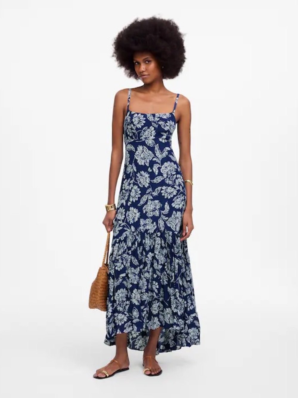 NWT Madewell Textured Maxi Slip Dress Saylor Floral Navy 0 $198